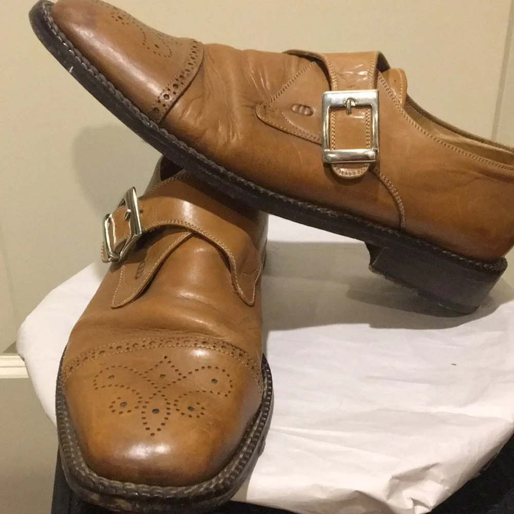 Drudd Leather buckle top cap dress shoe made in Italy size EU45 (11) camel brown